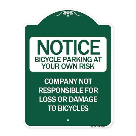 Signmission Bicycle Parking at Your Own Risk Company Not Responsible for Loss or Damage to Bicycle, GW-1824 A-DES-GW-1824-24323
